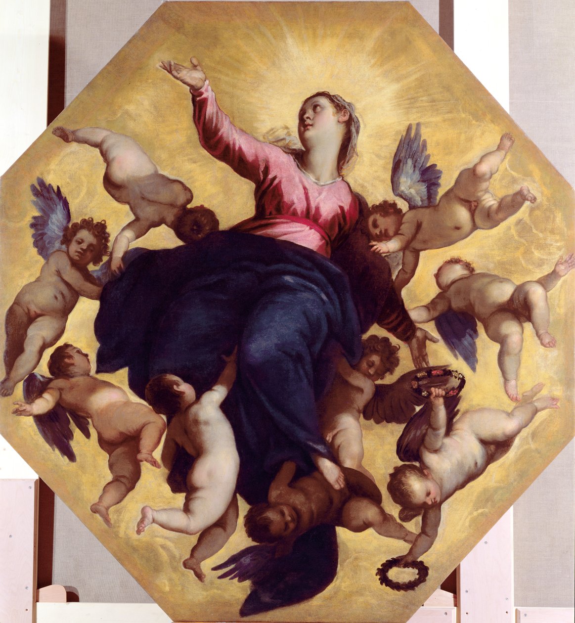 Madonna Carried by Angels (takfresco) av Palma Il Giovane