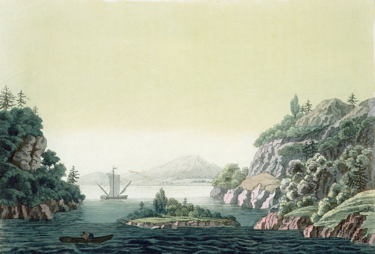 Utsikt over Potomac-elven nær Mount Vernon (fargegravering) av Paolo Fumagalli