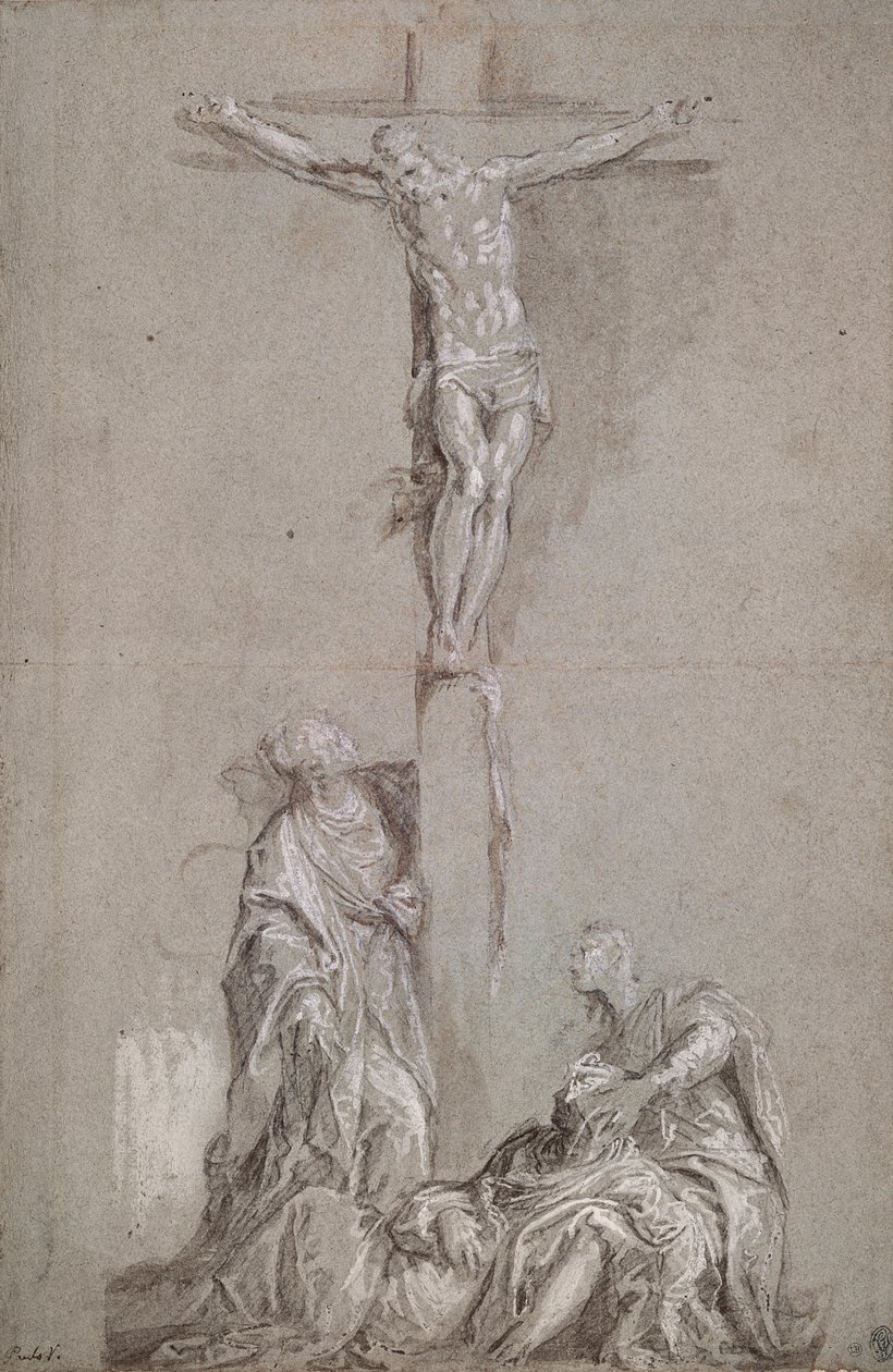 Kristus på korset (penn og brun vask på blått papir forhøyet med hvitt) av Paolo Veronese