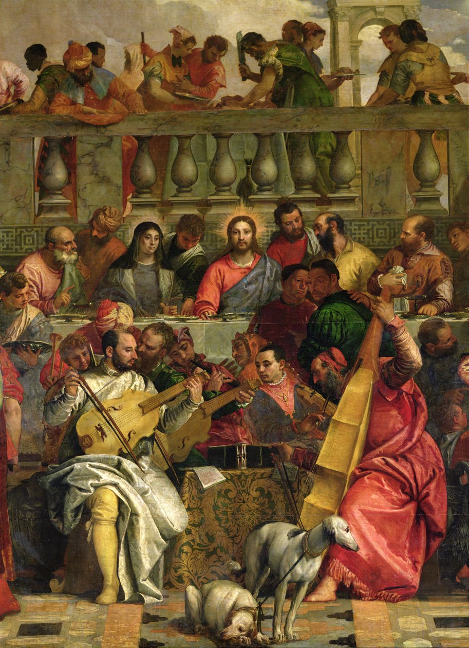 Bryllupsfesten i Kana, detalj om Kristus og musikere, ca. 1562 av Paolo Veronese