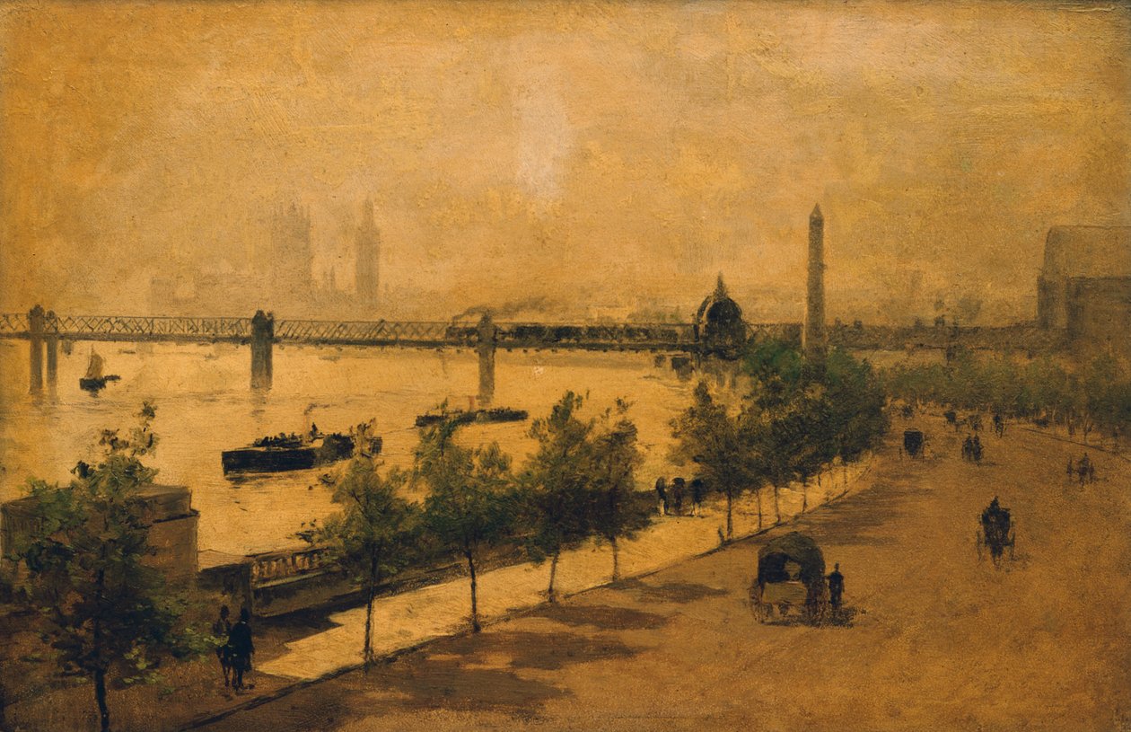 The Thames Embankment, London (olje på panel) av Paolo Sala