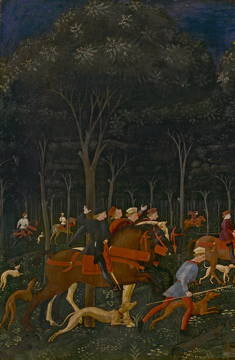Jakten i skogen, ca. 1465-70 av Paolo Uccello
