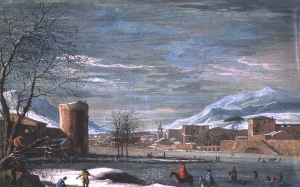 Vinterlandskap (tempera på skinn) av Paolo de (attr.) Filippi