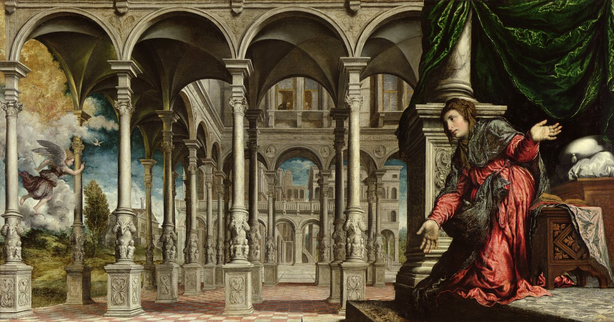 Bebudelsen, 1545-50 (for detaljer se 89724) av Paris Bordone
