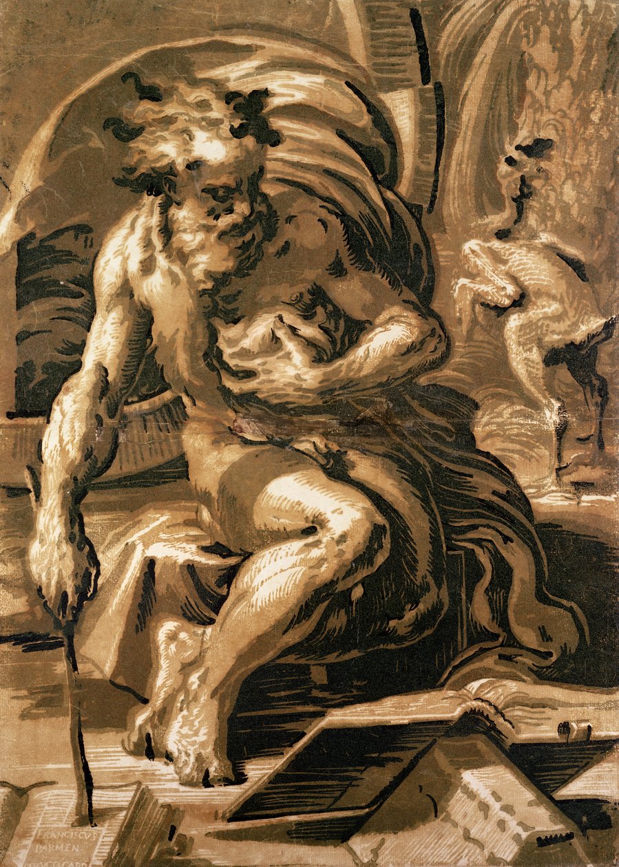 Diogenes, gravert av Ugo da Carpi (147080-1532) (chiaroscuro tresnitt) av Parmigianino