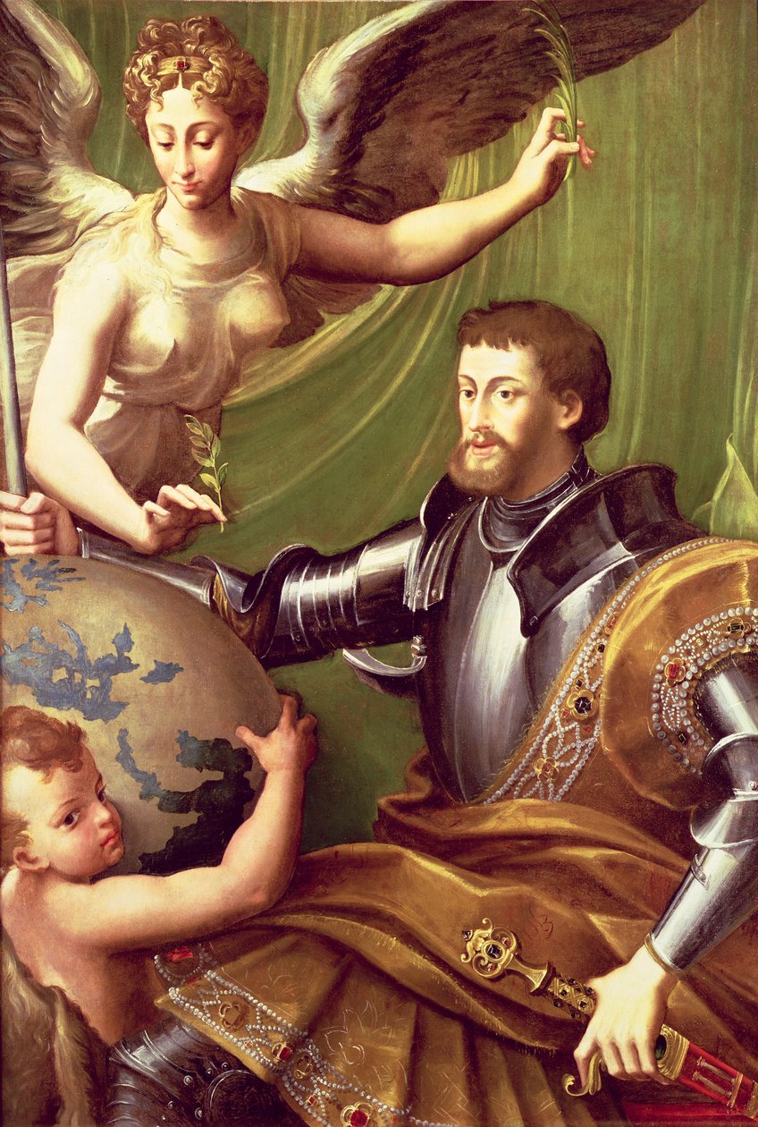 Keiser Karl V (1500-58) Mottok verden, ca. 1529 av Parmigianino