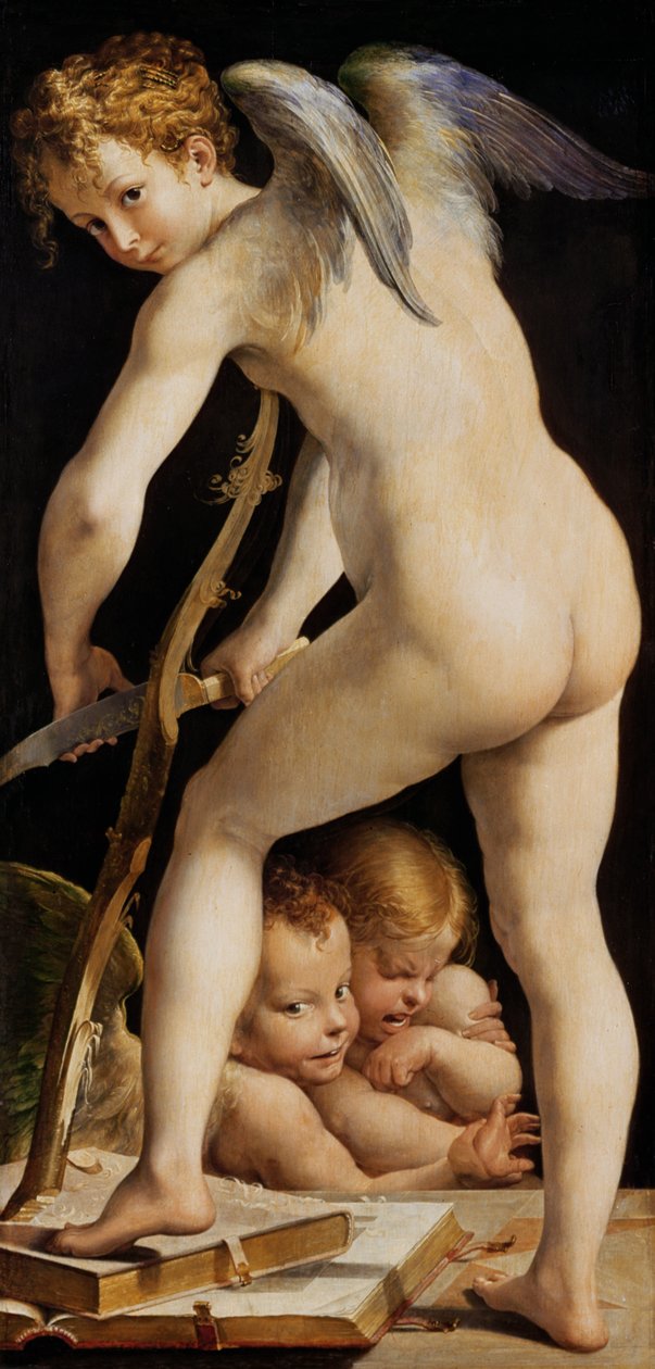 Amor som skjærer ut en bue av Parmigianino