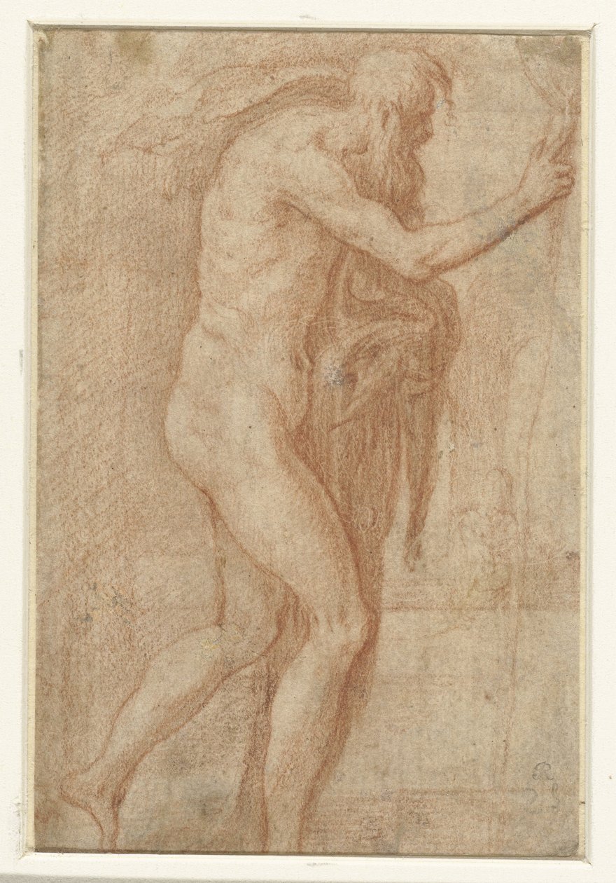 Mann løfter fingeren i advarsel av Parmigianino