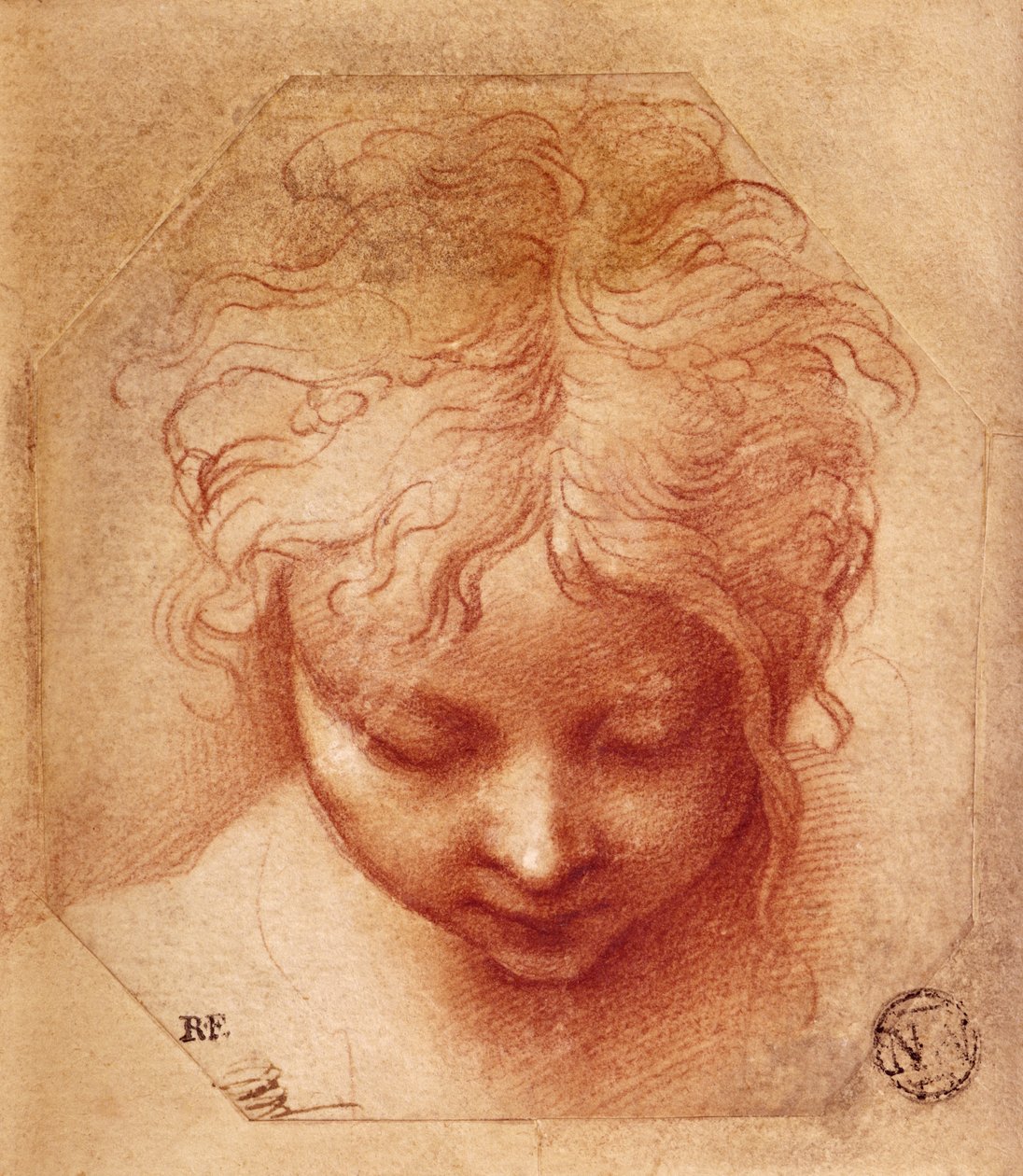 Studie av et hode (rødt kritt på papir) av Parmigianino