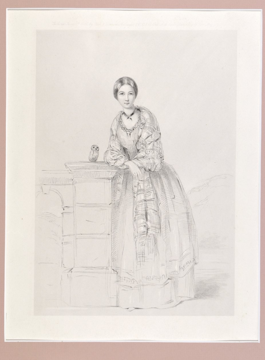 Florence Nightingale med uglen Athena, pub. P. og D. Colnaghi, 1855 av Parthenope Nightingale