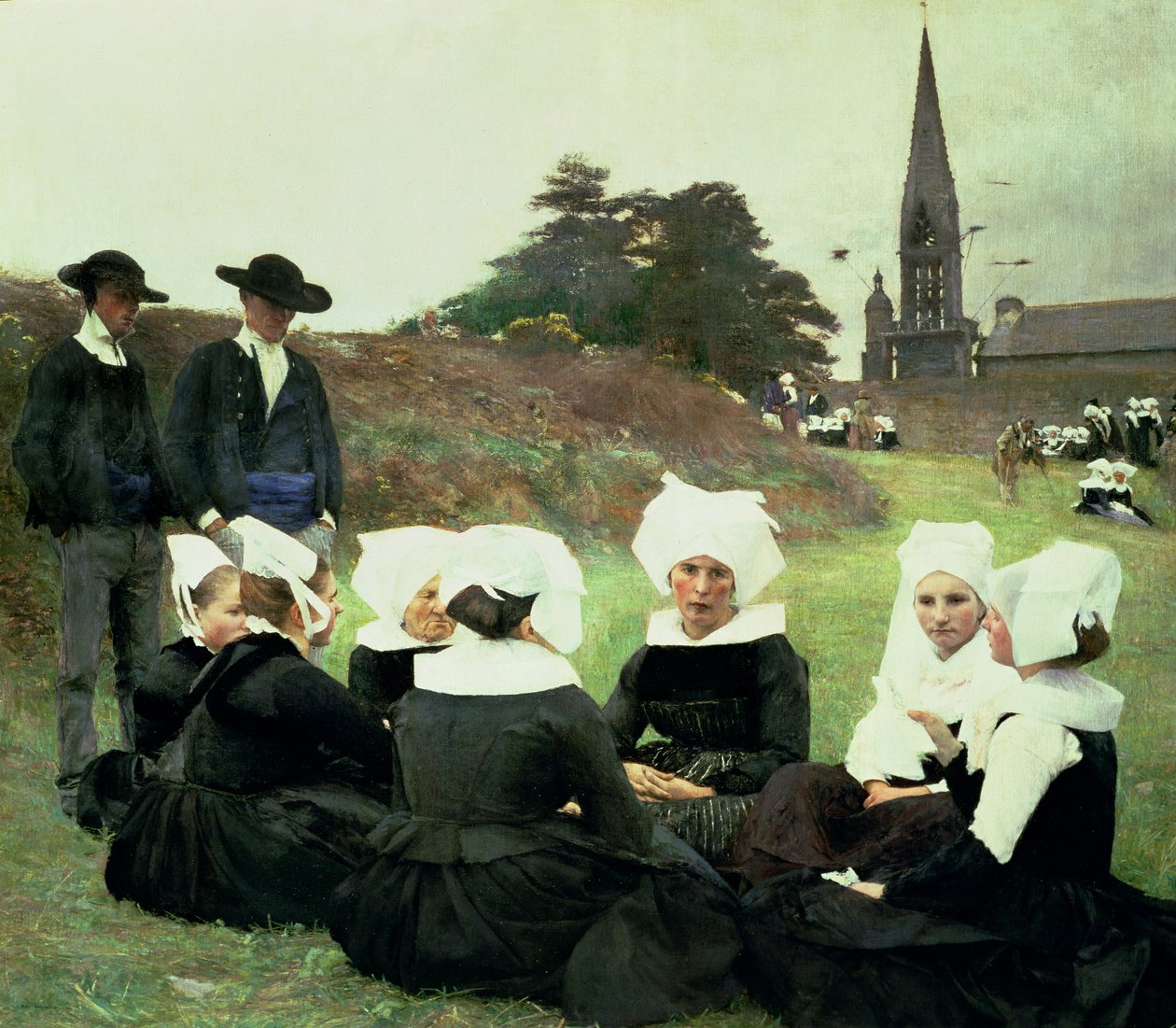 Bretonske kvinner sitter ved en benådning av Pascal Adolphe Jean Dagnan Bouveret