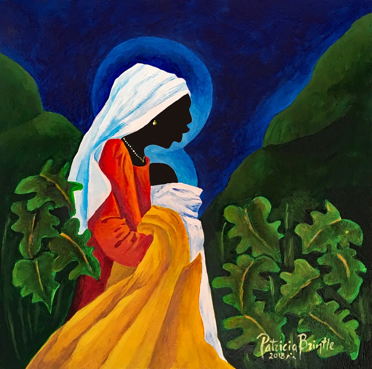 Madonna and Child - Gentle Song - 2018 (akryl på tre) av Patricia Brintle