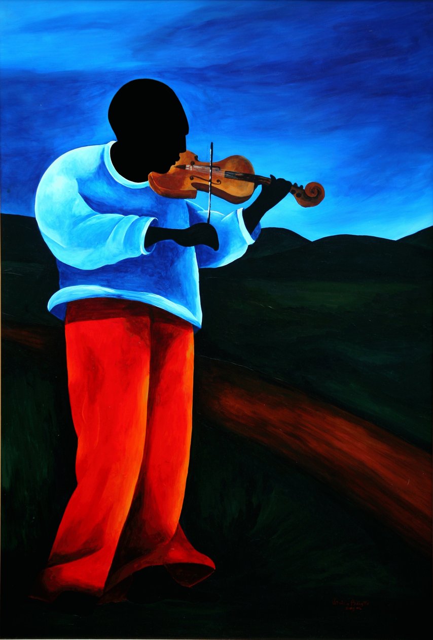 Fiolinisten Ti-Jean, 2008 (akryl på masonitt) av Patricia Brintle