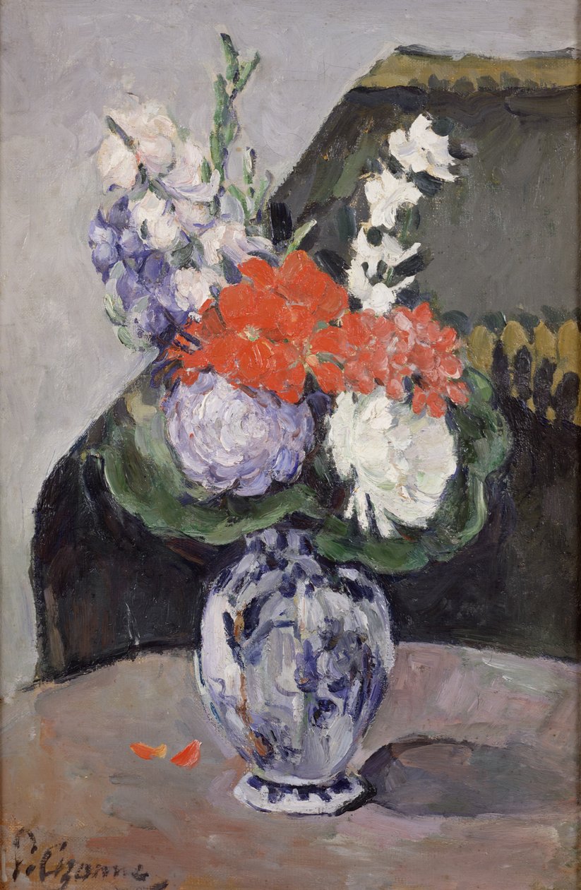 Blomster i en liten Delft-vase, ca. 1873 av Paul Cézanne