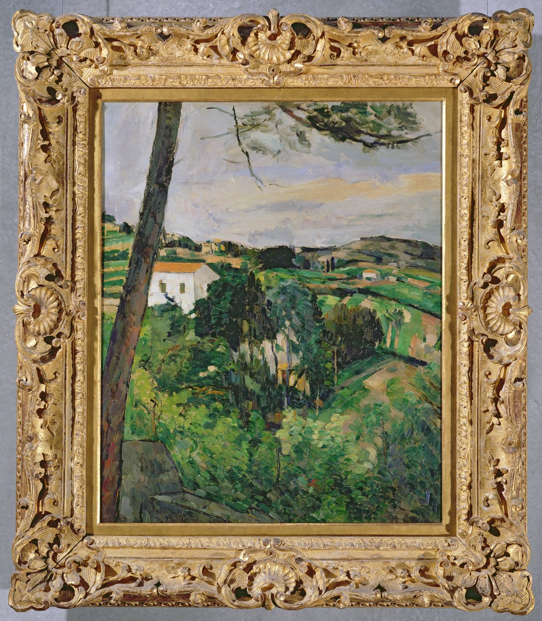 Landskap med rødt tak eller Furuen ved Estaque, 1875-76 (se også 393803) av Paul Cézanne