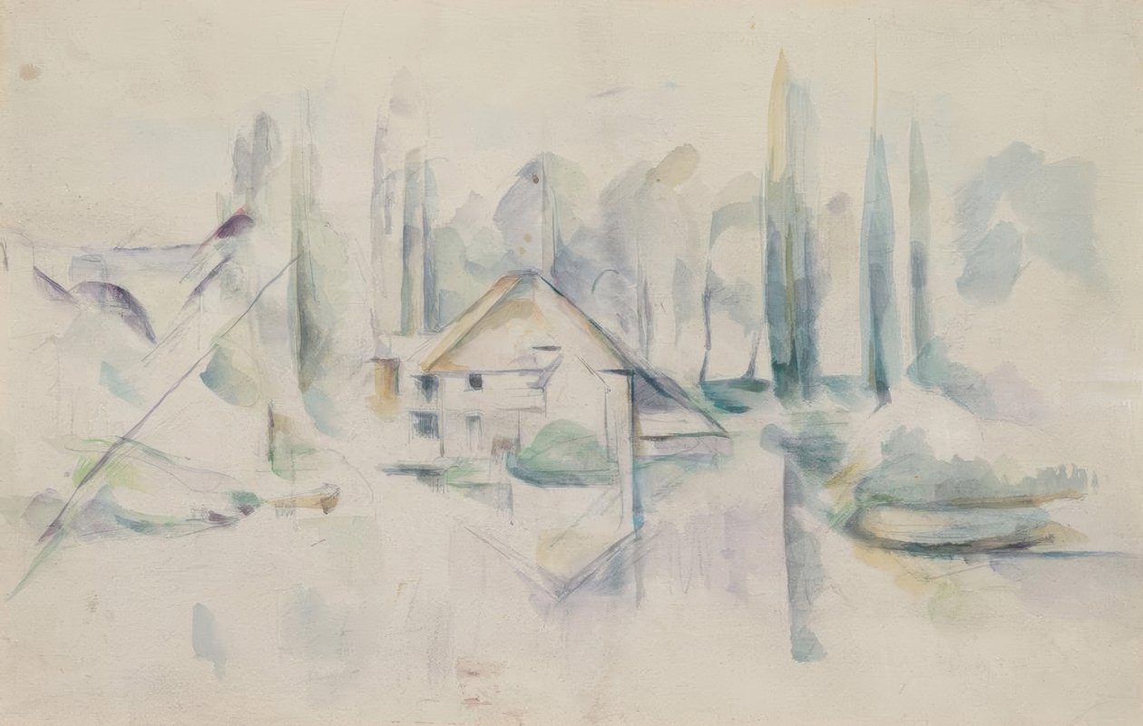 Hus ved vannet av Paul Cézanne