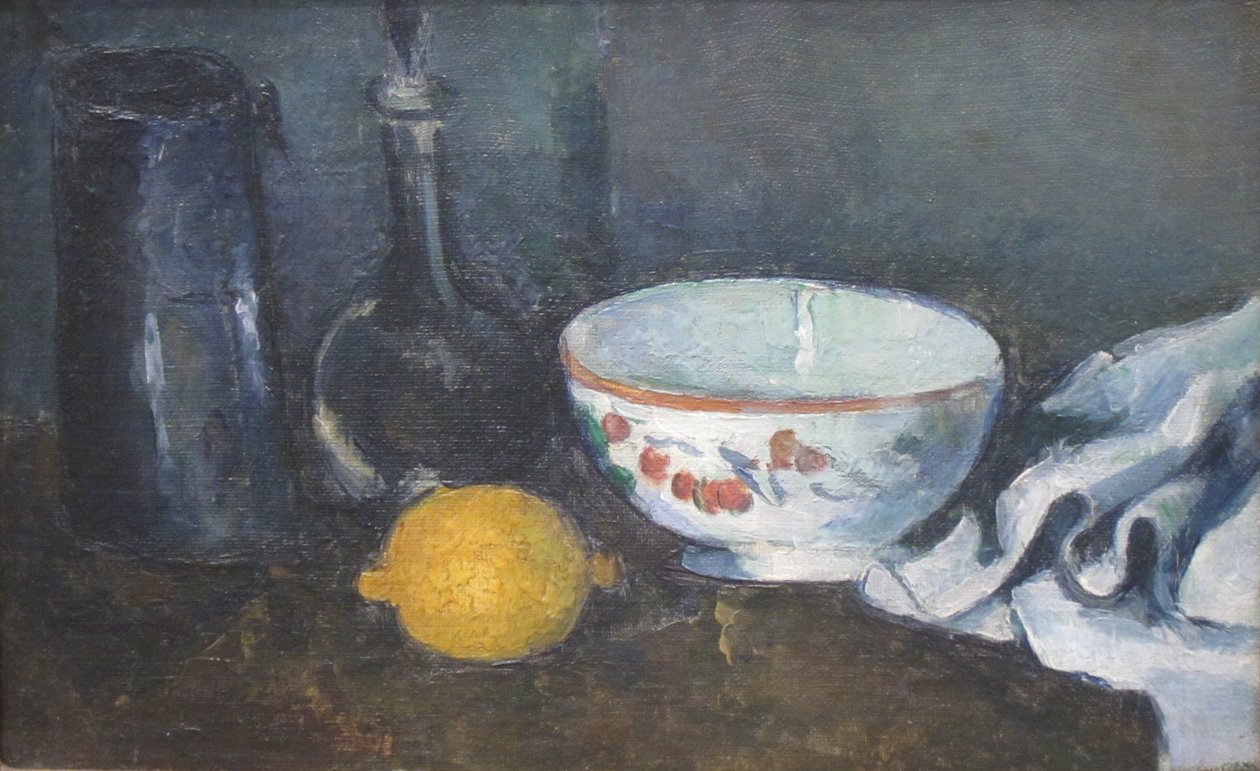 Stilleben i blått med sitron av Paul Cézanne