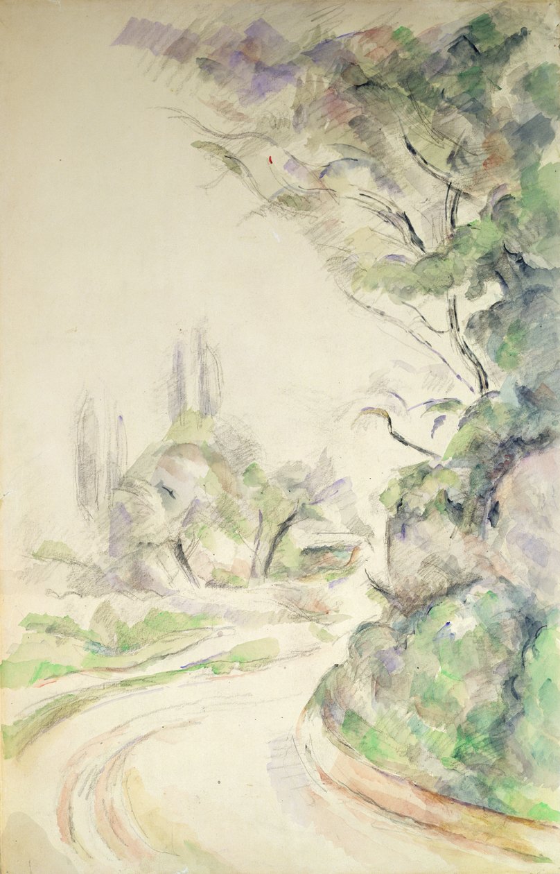 Den svingete veien, ca. 1900-06 av Paul Cézanne