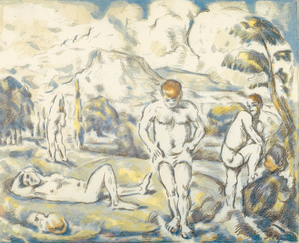 De badegjester (stor tallerken) av Paul Cézanne
