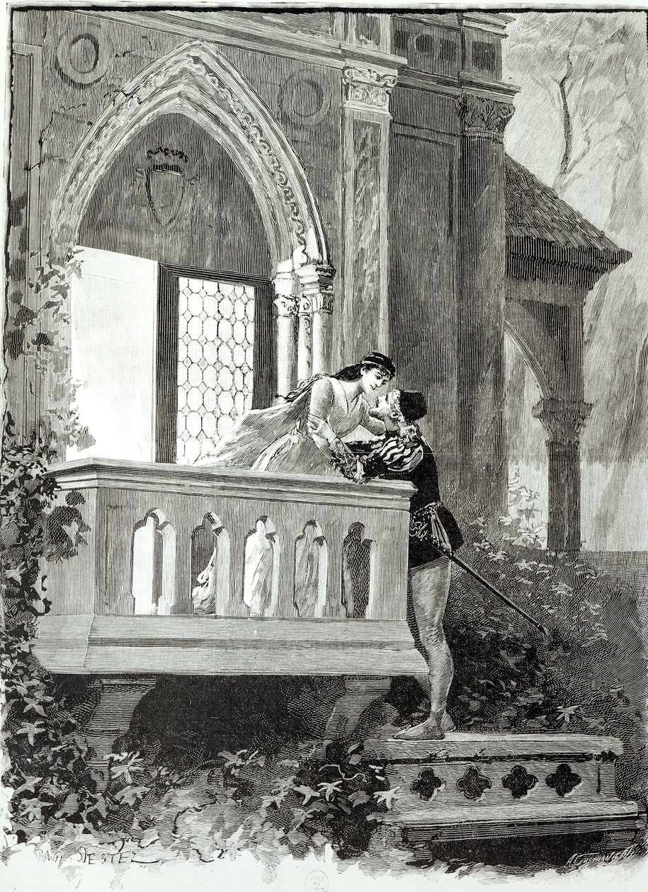 Scene fra akt II av Romeo og Julie, fremført på Theatre National de l