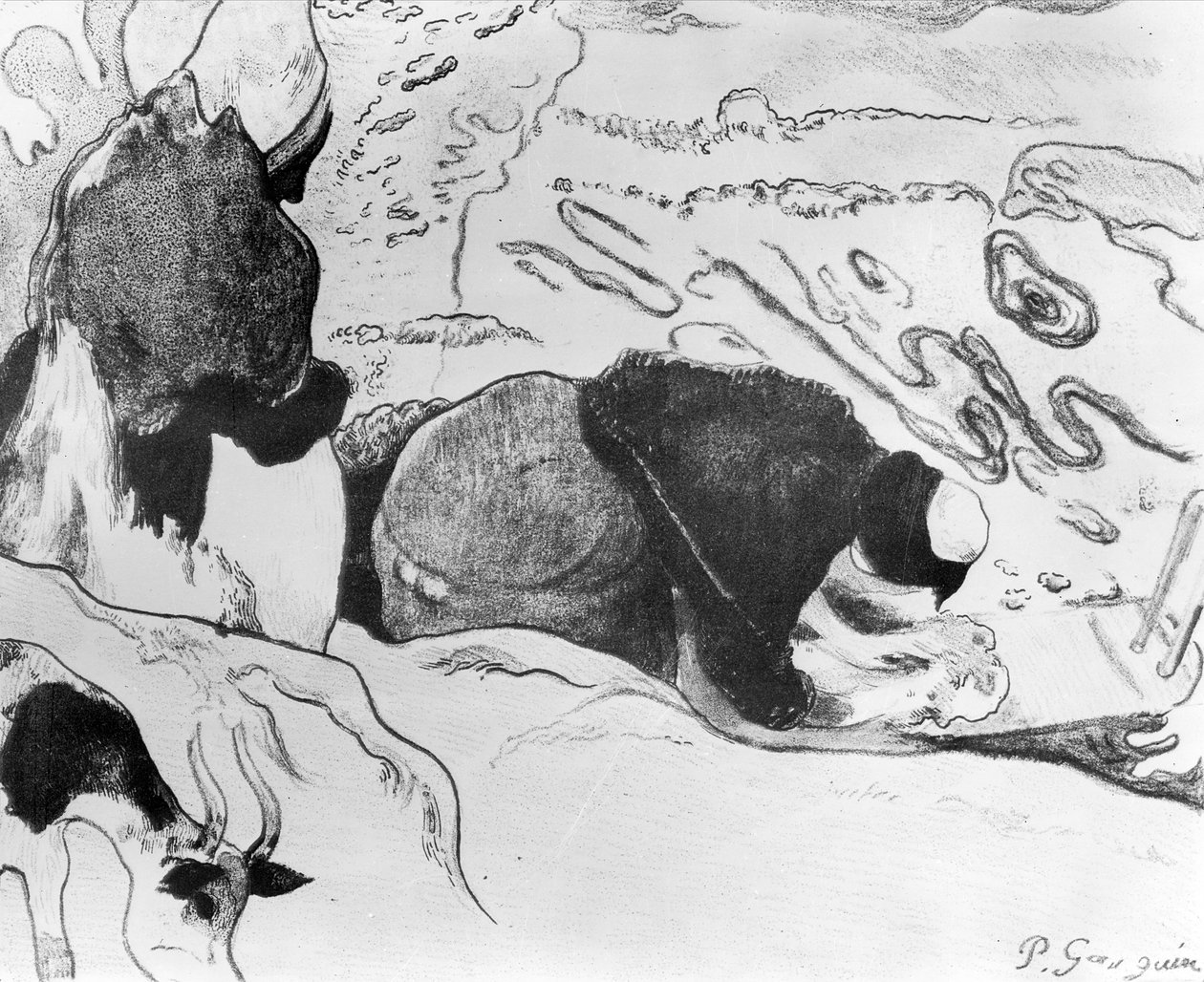 Breton Washerwomen, 1889 (sinkografi på papir) av Paul Gauguin