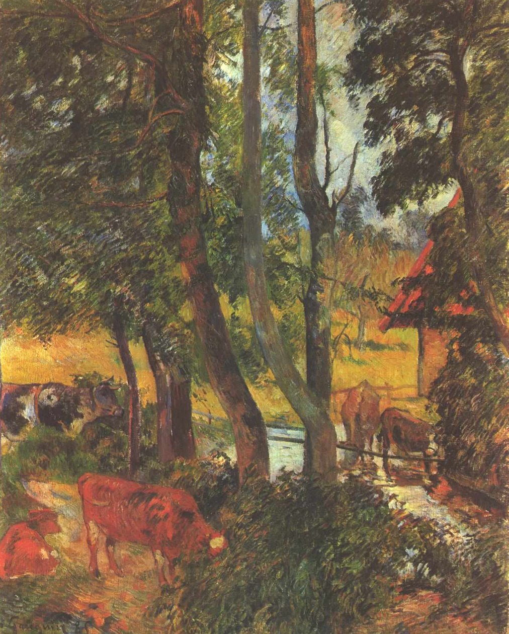 Kyr på drikkestedet av Paul Gauguin