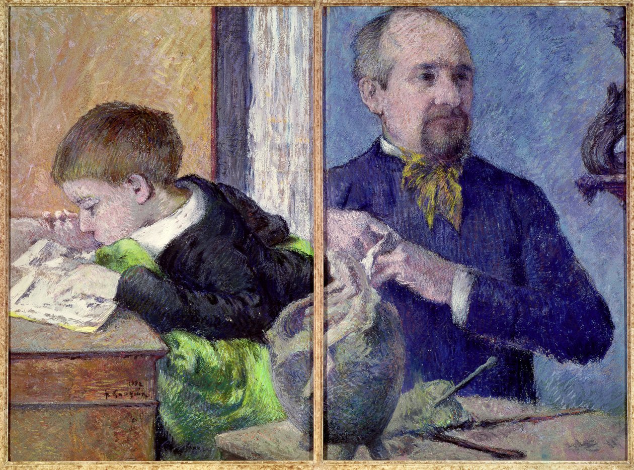 Portrett av Jean Paul Aube (1837-1916) og hans sønn (pastell) av Paul Gauguin