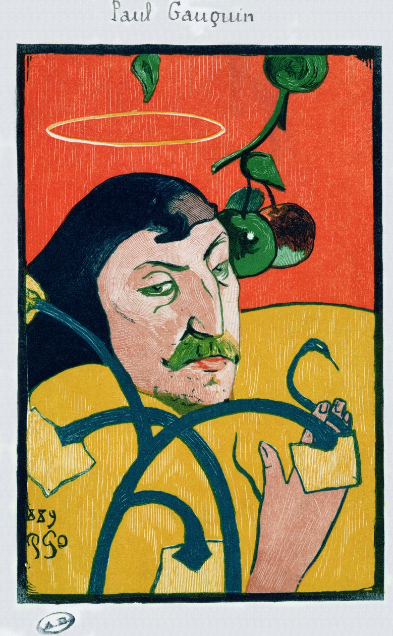 Selvportrett, 1889 (farget treblokktrykk) av Paul Gauguin