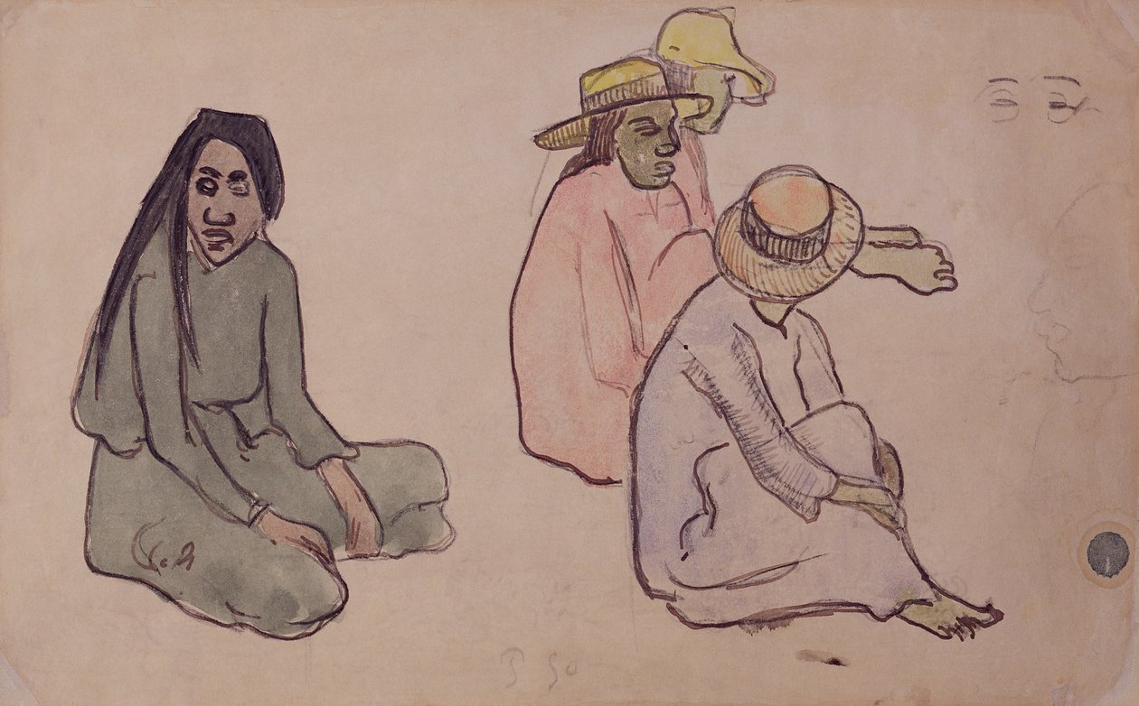 Studie av tahitianere (wc, blekk og blyant på papir) av Paul Gauguin