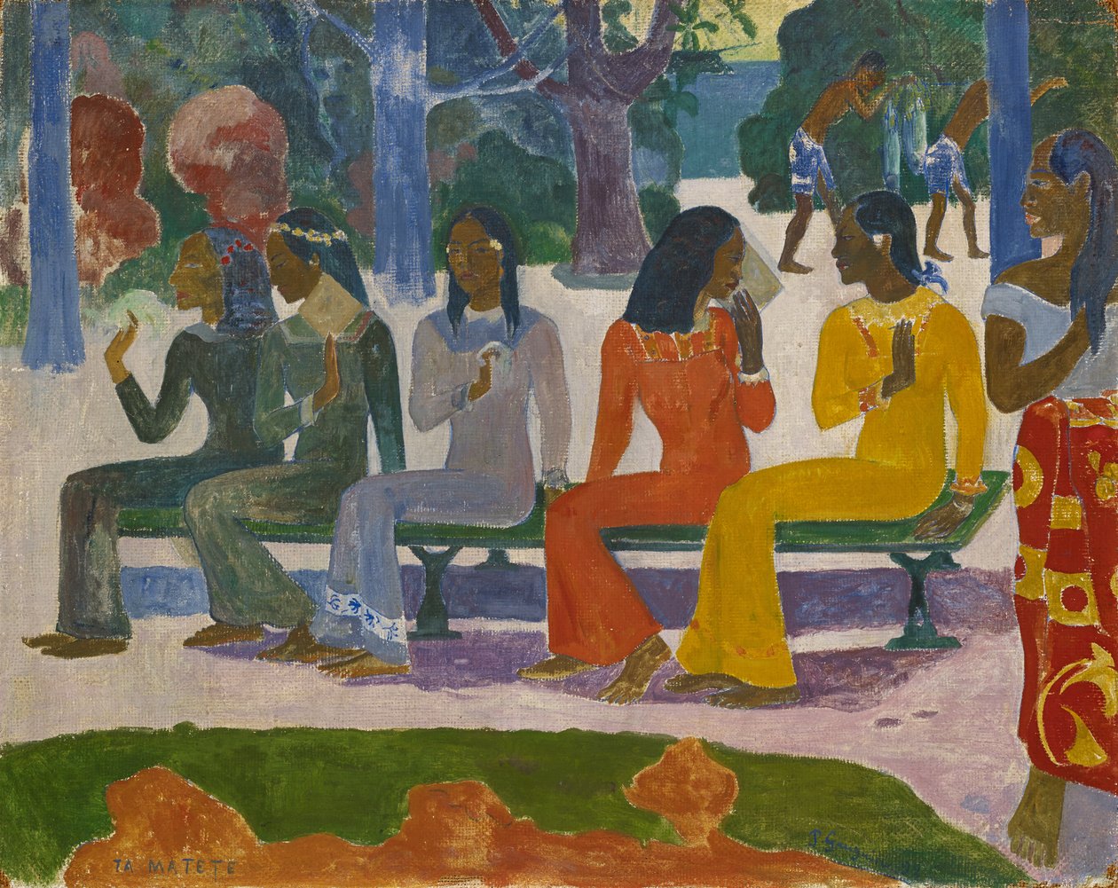 Ta Matete (We Shall Not Go to Market Today) 1892 (gouache på lerret) av Paul Gauguin