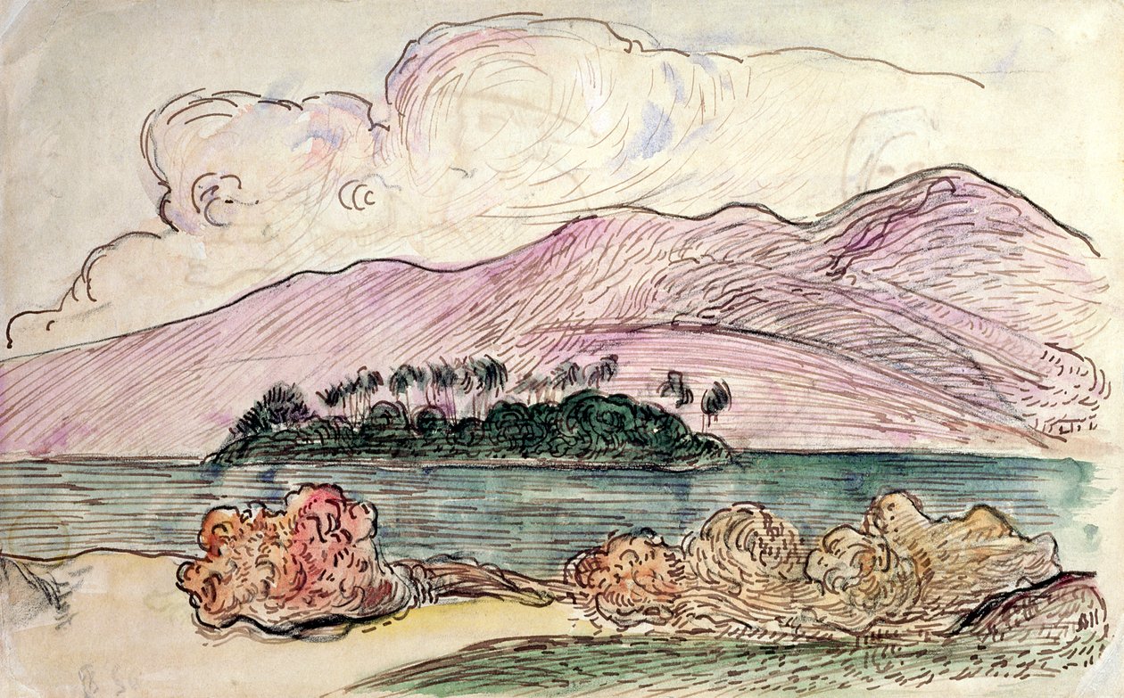 Tahitisk landskap av Paul Gauguin