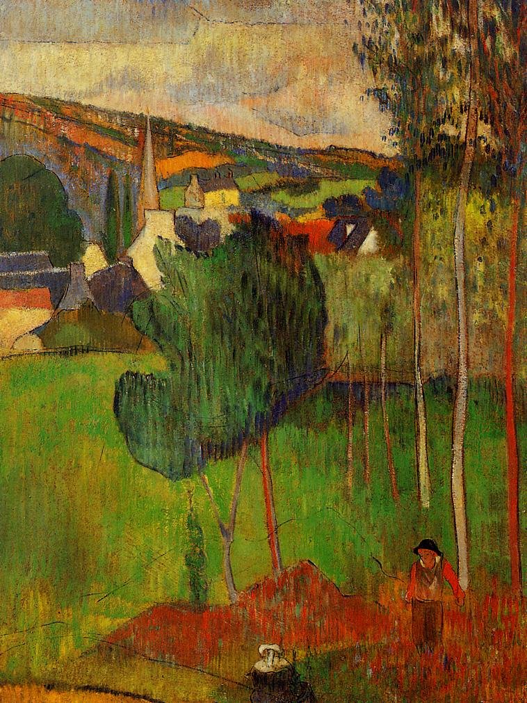 Utsikt over Pont-Aven fra Lezaven av Paul Gauguin