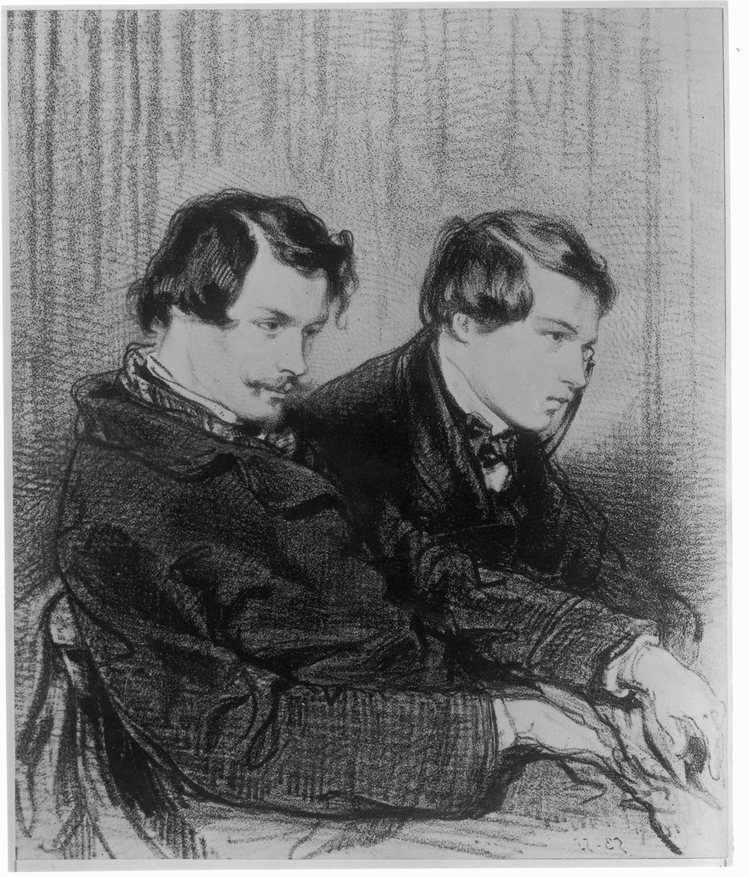 Edmond de Goncourt (1822-86) og Jules de Goncourt (1830-70) i en boks på teatret, 1853 av Paul Gavarni