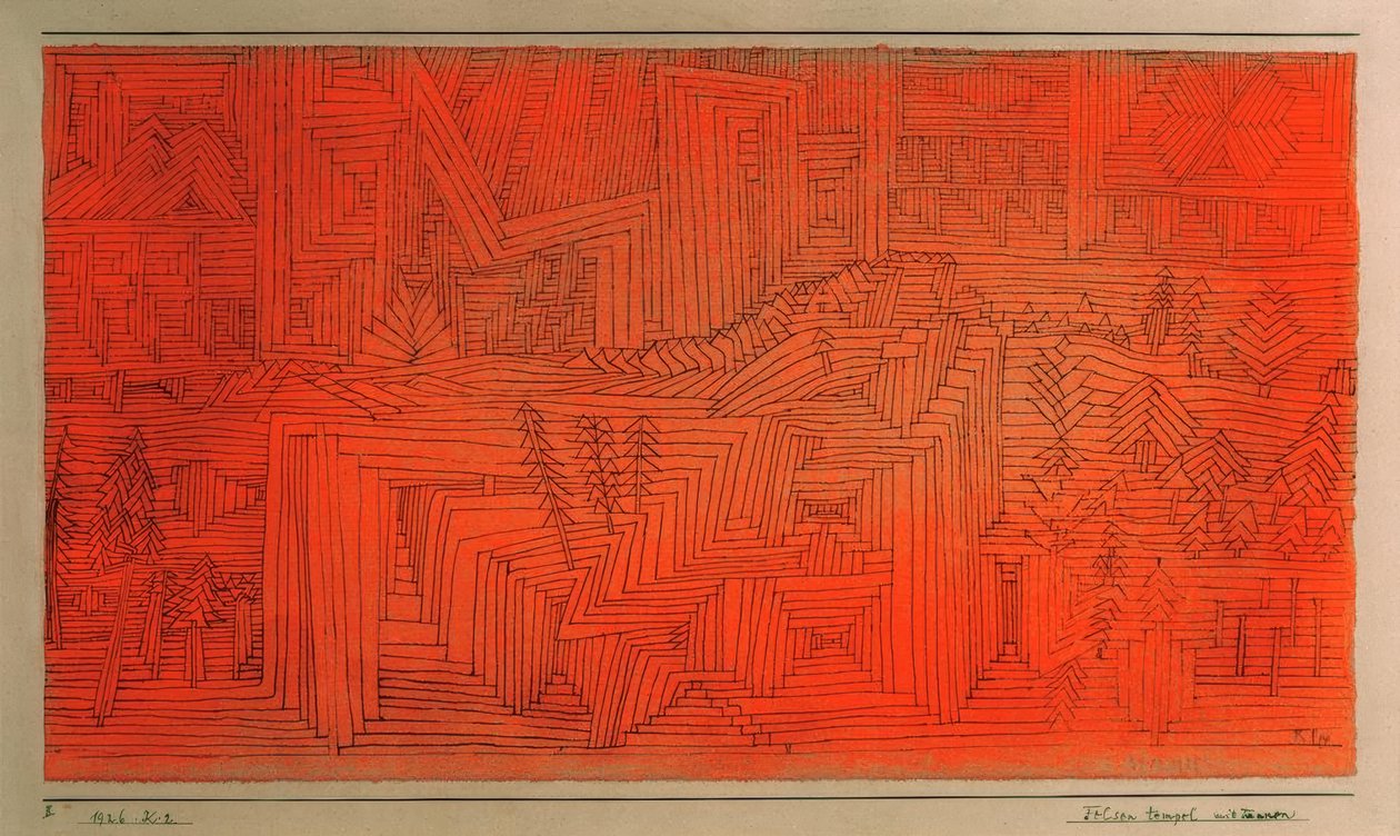 Steintempel med grantrær av Paul Klee