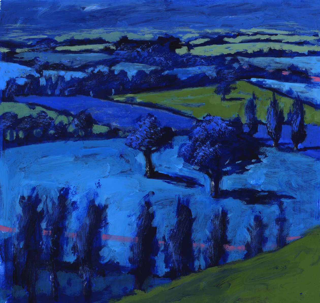 Blått landskap, 2009 (akryl om bord) av Paul Powis