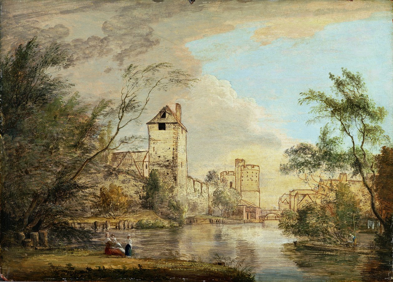 An Unfinished View of the West Gate, Canterbury, ca. 1790-1800 (penn, brunt blekk og olje på papir) av Paul Sandby