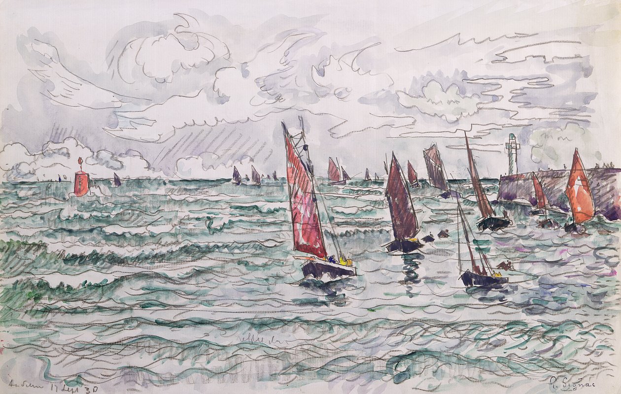 Audierne, Return of the Fishing Boats, 1930 (wc og blyant på papir) av Paul Signac