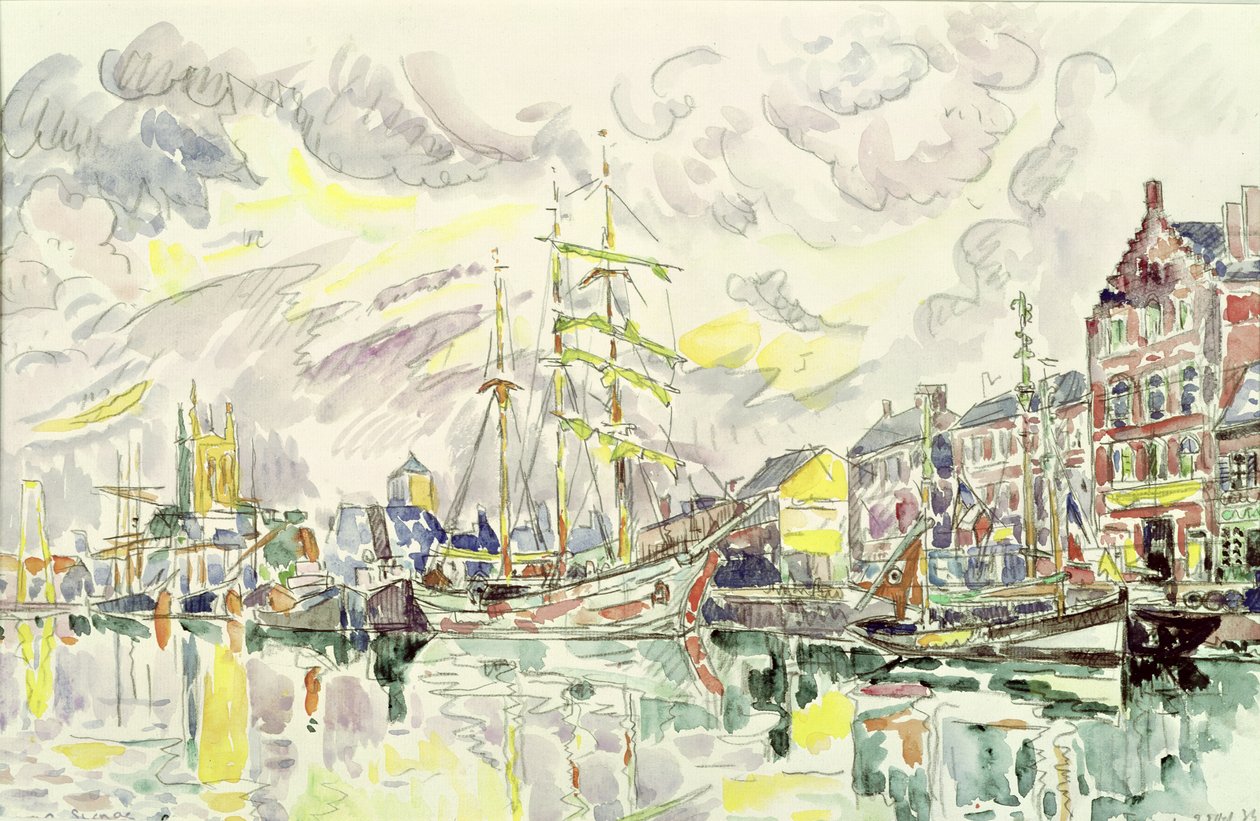 Fecamp, 1934 (blyant og wc på papir) av Paul Signac