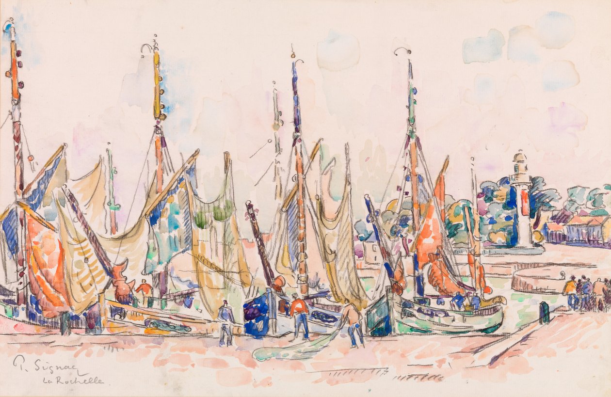 La Rochelle: Båter (wc på papir) av Paul Signac