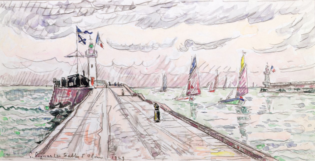 Les Sables dOlonne, 1929 (wc og blyant på papir) av Paul Signac