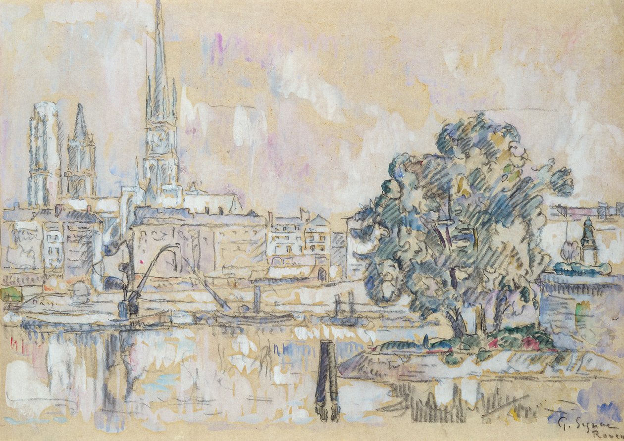 Rouen katedral (kull og wc på papir) av Paul Signac