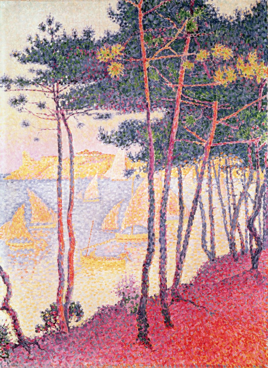 Seilbåter og furutrær, 1896 av Paul Signac