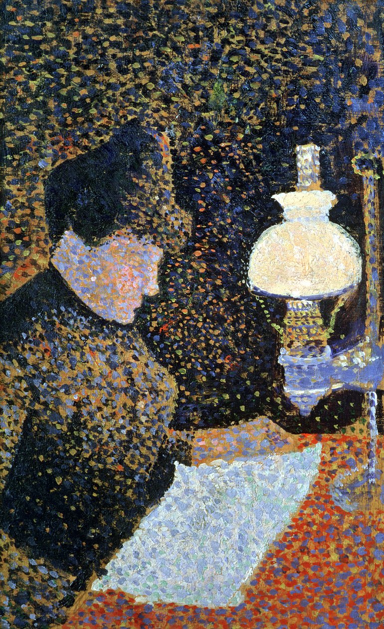 Kvinne ved en lampe, 1890 (panel) av Paul Signac