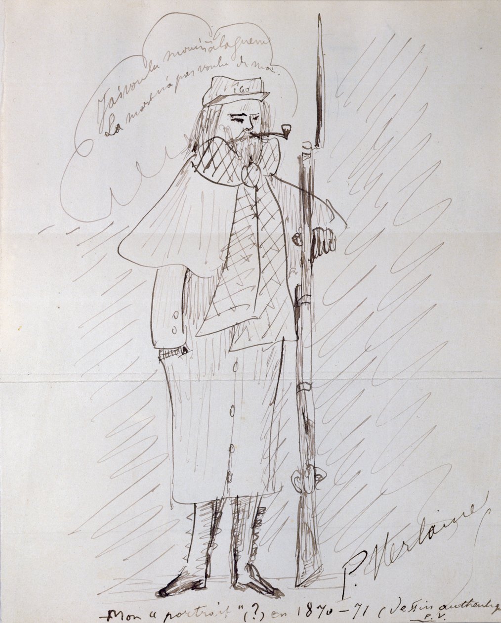 Selvportrett som soldat, 1870-71 (penn og blekk på papir) av Paul Verlaine