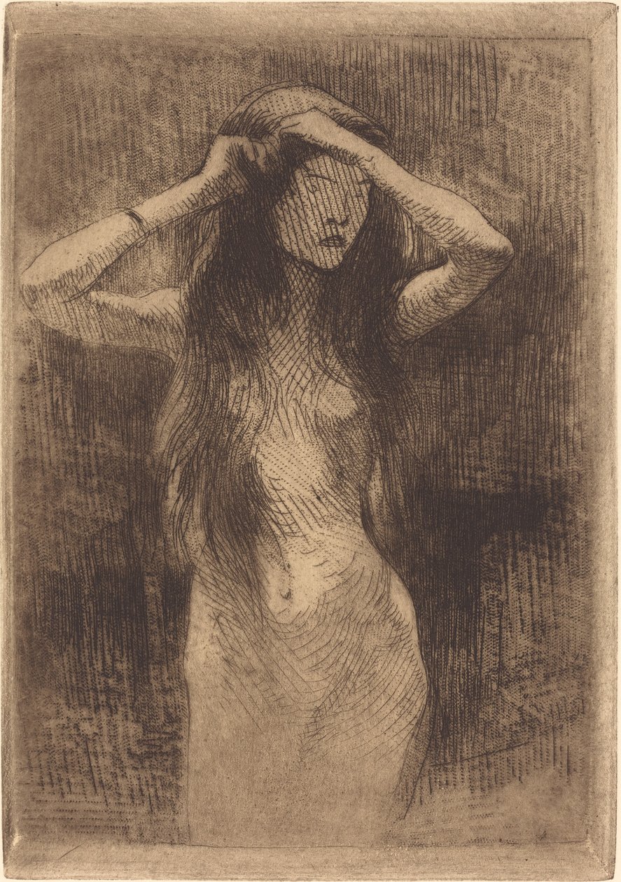 Naken jente som kjemmer håret, 1887. av Paul Albert Besnard