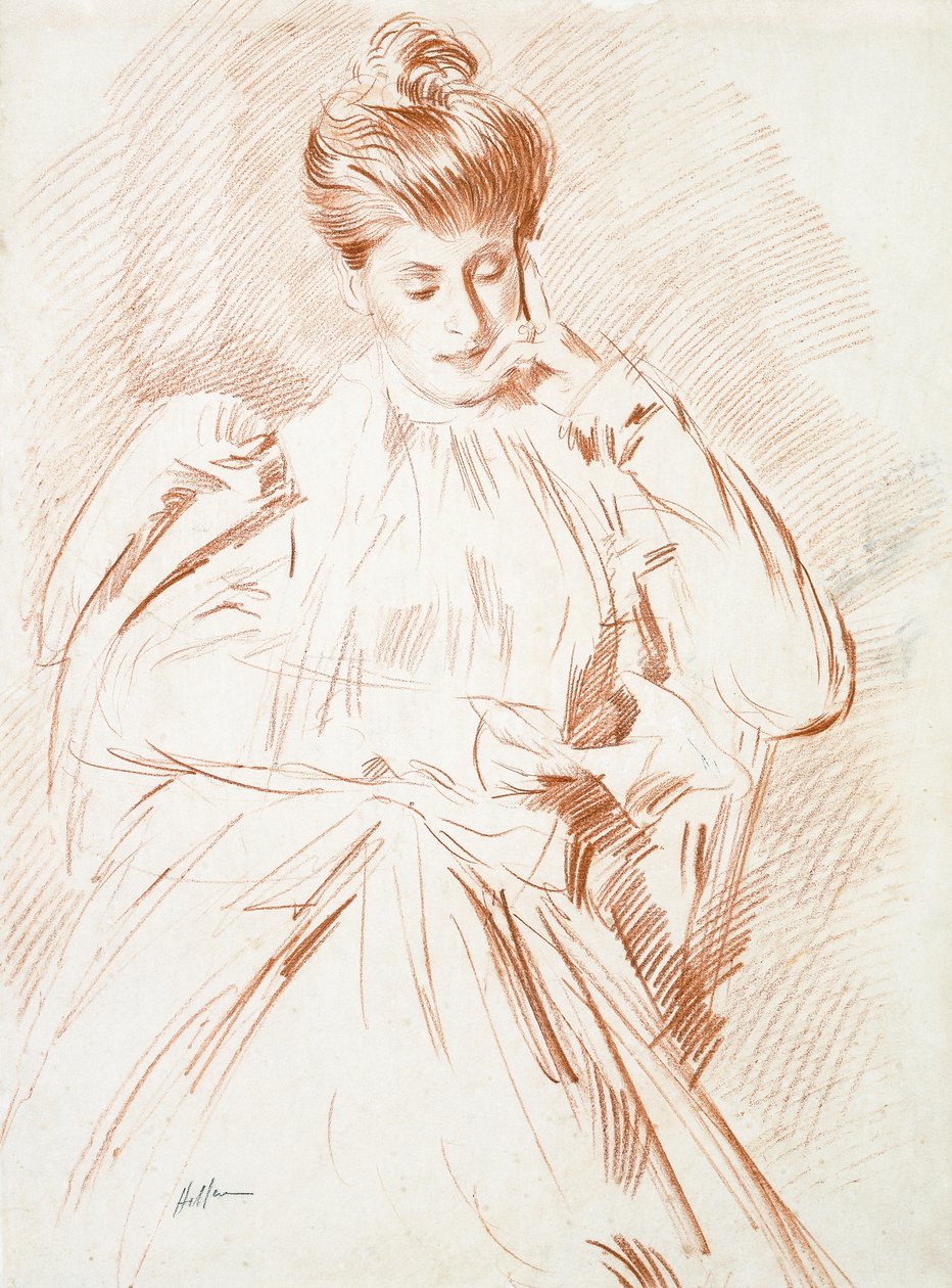 Portrett av Madame Helleu, lesing, av Paul Cesar Helleu