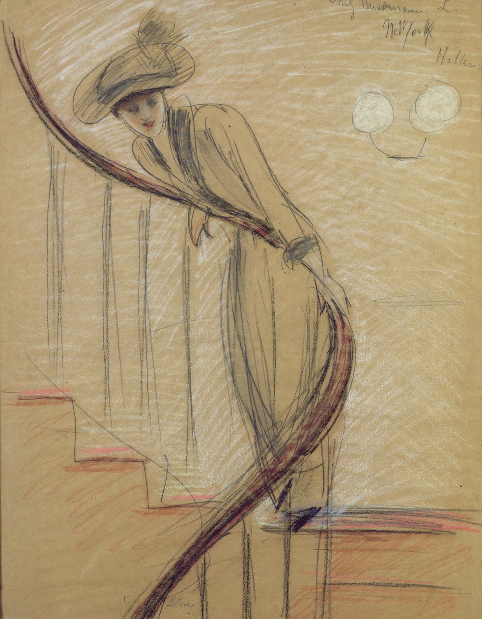 The Staircase (fargestift på papir) av Paul Cesar Helleu