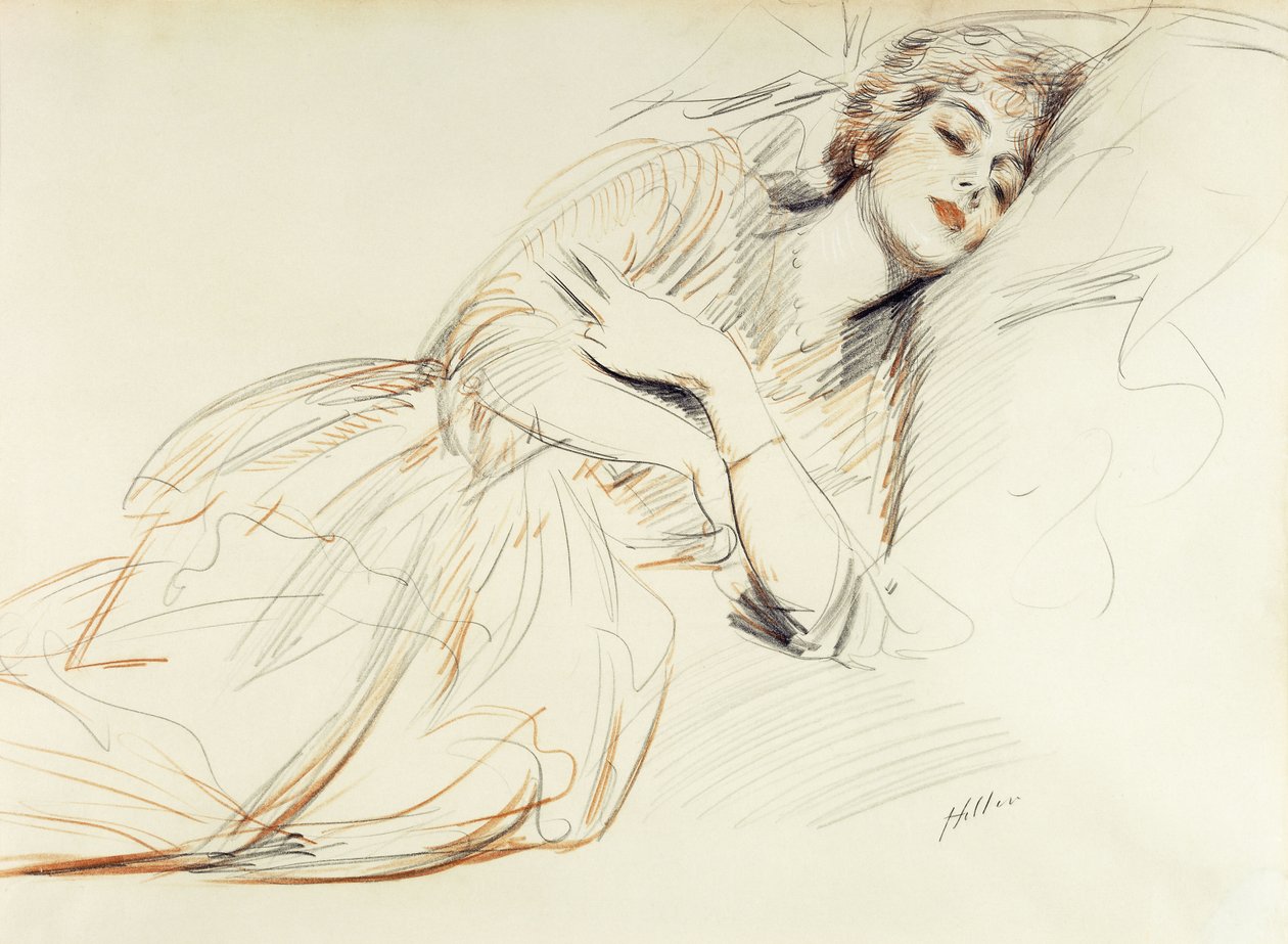 Kvinne tilbakelent; Løgnende kvinne, av Paul Cesar Helleu