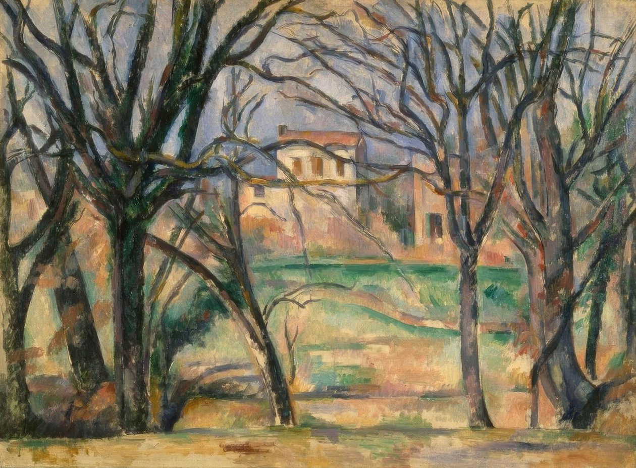 Trær og hus av Paul Cézanne