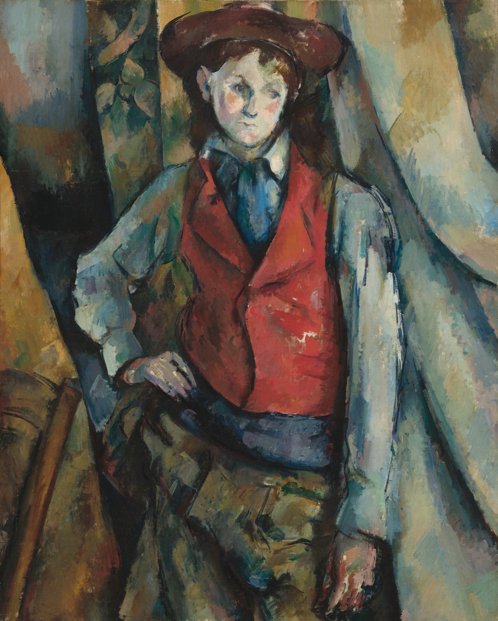 Gutt i rød vest, 1888-1890. av Paul Cézanne